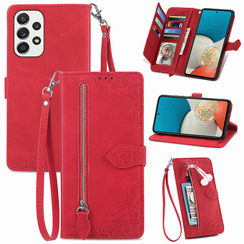 Coque Portefeuille Livre Cuir Etui Clapet S06D pour Samsung Galaxy A53 5G Rouge