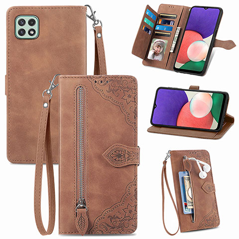 Coque Portefeuille Livre Cuir Etui Clapet S06D pour Samsung Galaxy F42 5G Marron