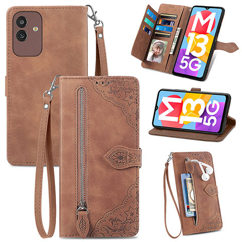 Coque Portefeuille Livre Cuir Etui Clapet S06D pour Samsung Galaxy M13 5G Marron