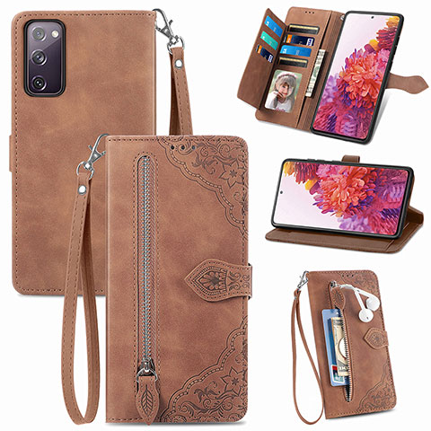 Coque Portefeuille Livre Cuir Etui Clapet S06D pour Samsung Galaxy S20 FE 5G Marron