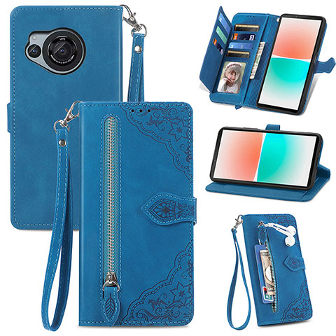 Coque Portefeuille Livre Cuir Etui Clapet S06D pour Sharp Aquos R8 Bleu