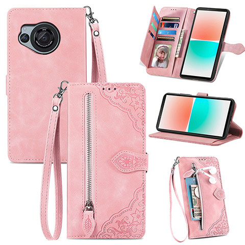 Coque Portefeuille Livre Cuir Etui Clapet S06D pour Sharp Aquos R8 Rose