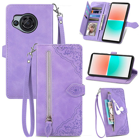 Coque Portefeuille Livre Cuir Etui Clapet S06D pour Sharp Aquos R8 Violet