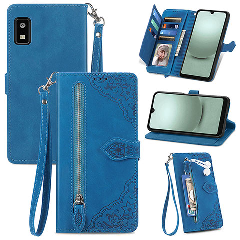 Coque Portefeuille Livre Cuir Etui Clapet S06D pour Sharp Aquos wish3 Bleu