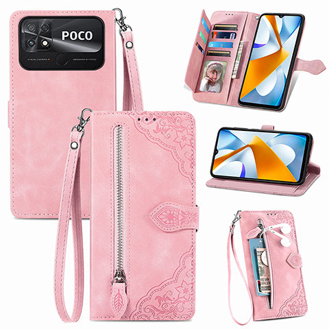 Coque Portefeuille Livre Cuir Etui Clapet S06D pour Xiaomi Poco C40 Rose