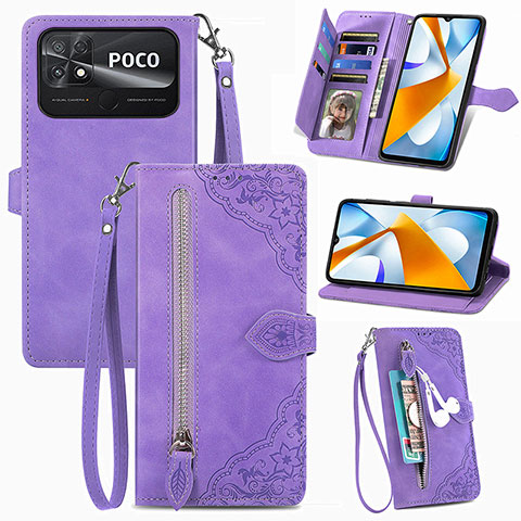 Coque Portefeuille Livre Cuir Etui Clapet S06D pour Xiaomi Poco C40 Violet