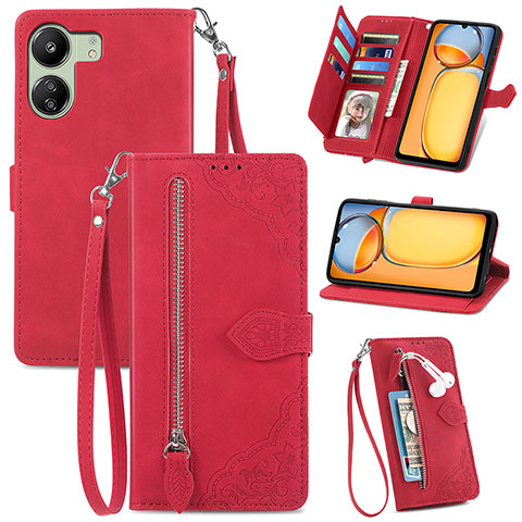 Coque Portefeuille Livre Cuir Etui Clapet S06D pour Xiaomi Poco C65 Rouge