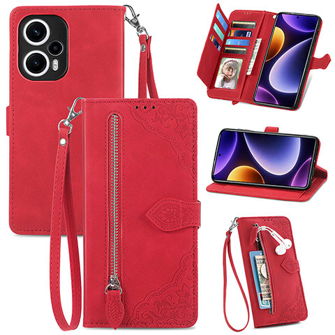 Coque Portefeuille Livre Cuir Etui Clapet S06D pour Xiaomi Poco F5 5G Rouge