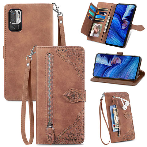 Coque Portefeuille Livre Cuir Etui Clapet S06D pour Xiaomi POCO M3 Pro 5G Marron