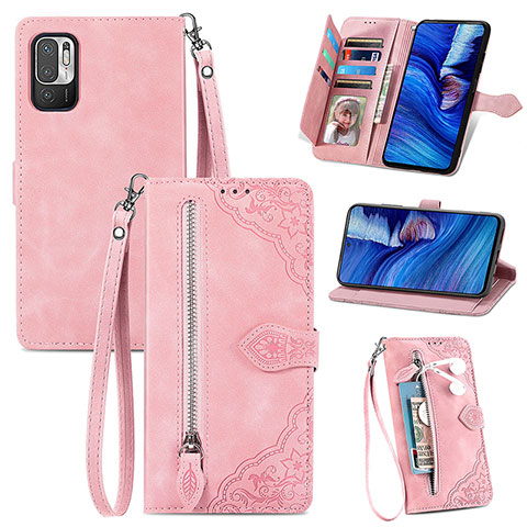 Coque Portefeuille Livre Cuir Etui Clapet S06D pour Xiaomi POCO M3 Pro 5G Rose