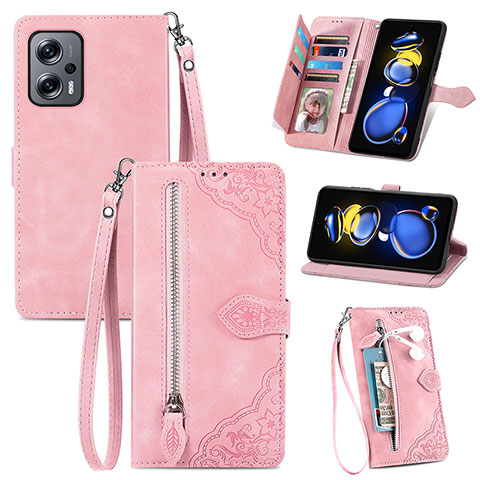 Coque Portefeuille Livre Cuir Etui Clapet S06D pour Xiaomi Poco X4 GT 5G Rose