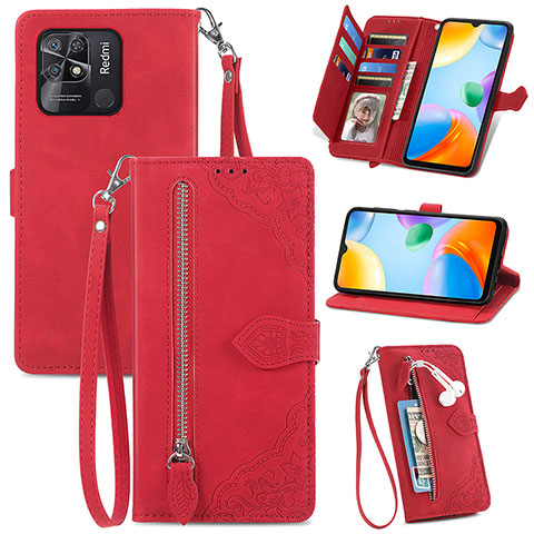 Coque Portefeuille Livre Cuir Etui Clapet S06D pour Xiaomi Redmi 10 Power Rouge