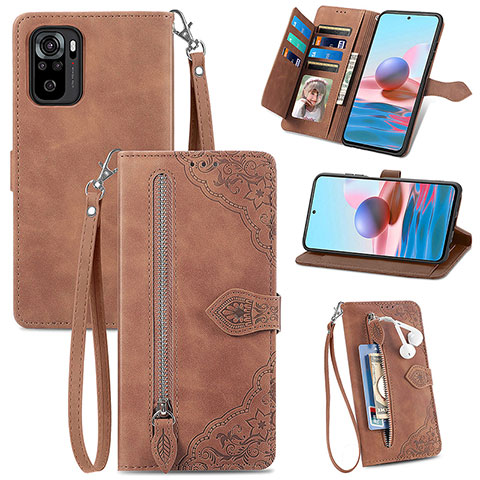 Coque Portefeuille Livre Cuir Etui Clapet S06D pour Xiaomi Redmi Note 10 4G Marron