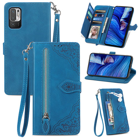 Coque Portefeuille Livre Cuir Etui Clapet S06D pour Xiaomi Redmi Note 10 5G Bleu