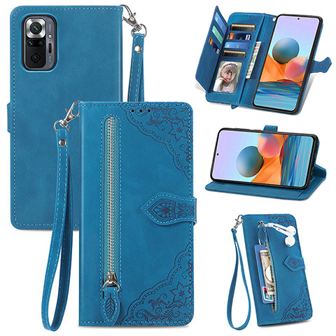 Coque Portefeuille Livre Cuir Etui Clapet S06D pour Xiaomi Redmi Note 10 Pro 4G Bleu