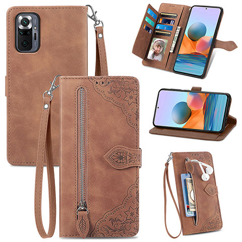 Coque Portefeuille Livre Cuir Etui Clapet S06D pour Xiaomi Redmi Note 10 Pro 4G Marron