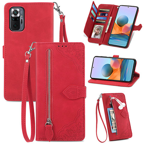 Coque Portefeuille Livre Cuir Etui Clapet S06D pour Xiaomi Redmi Note 10 Pro 4G Rouge