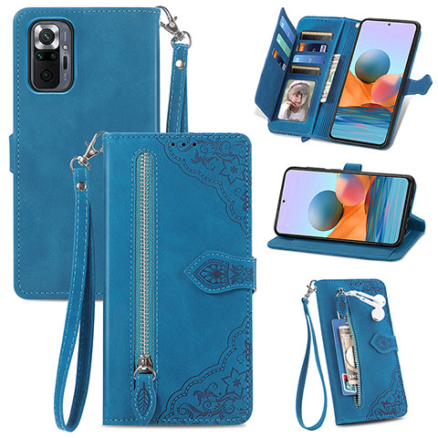 Coque Portefeuille Livre Cuir Etui Clapet S06D pour Xiaomi Redmi Note 10 Pro Max Bleu