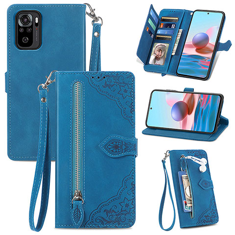 Coque Portefeuille Livre Cuir Etui Clapet S06D pour Xiaomi Redmi Note 10S 4G Bleu