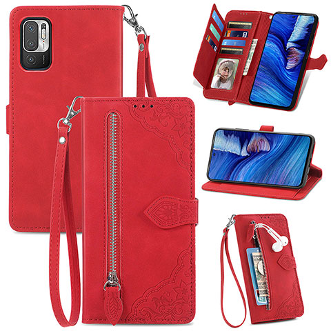 Coque Portefeuille Livre Cuir Etui Clapet S06D pour Xiaomi Redmi Note 10T 5G Rouge