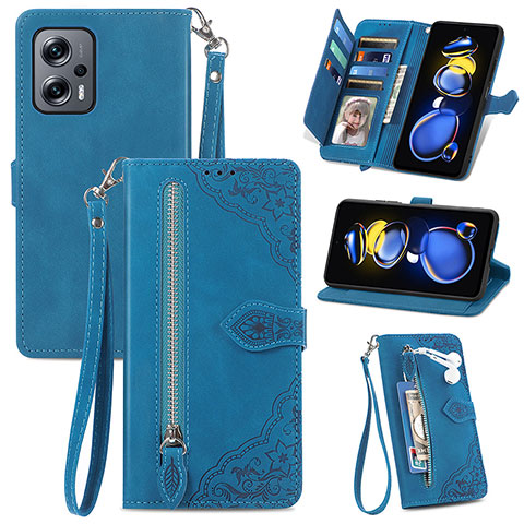 Coque Portefeuille Livre Cuir Etui Clapet S06D pour Xiaomi Redmi Note 11T Pro 5G Bleu