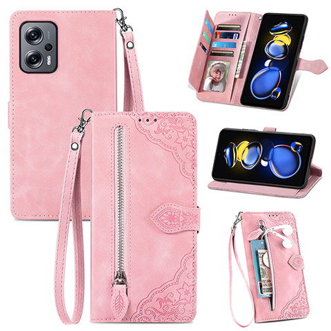 Coque Portefeuille Livre Cuir Etui Clapet S06D pour Xiaomi Redmi Note 11T Pro 5G Rose