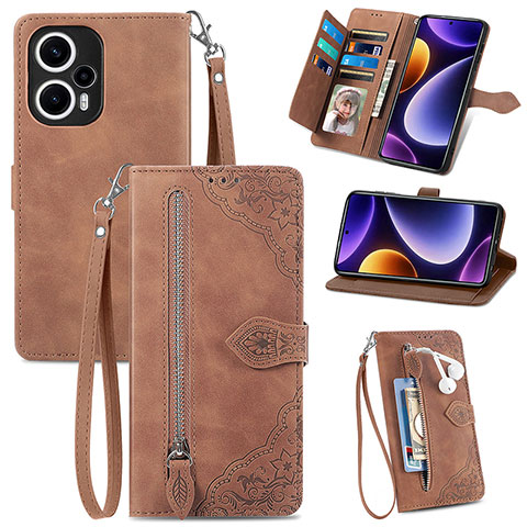 Coque Portefeuille Livre Cuir Etui Clapet S06D pour Xiaomi Redmi Note 12 Turbo 5G Marron