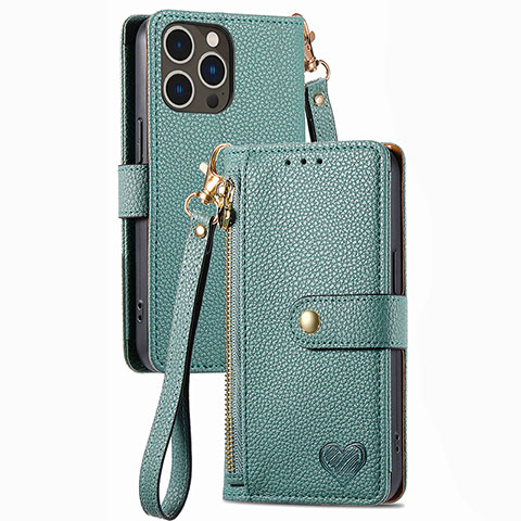 Coque Portefeuille Livre Cuir Etui Clapet S07D pour Apple iPhone 13 Pro Max Vert