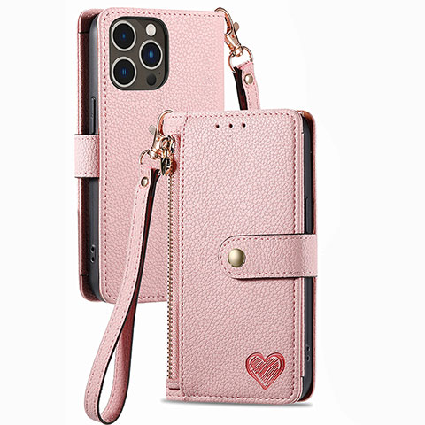 Coque Portefeuille Livre Cuir Etui Clapet S07D pour Apple iPhone 13 Pro Rose