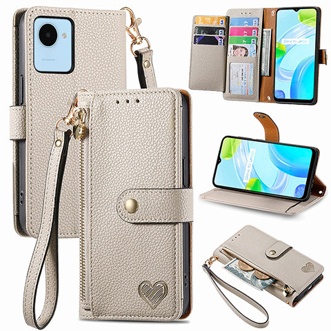 Coque Portefeuille Livre Cuir Etui Clapet S07D pour Realme C30 Gris