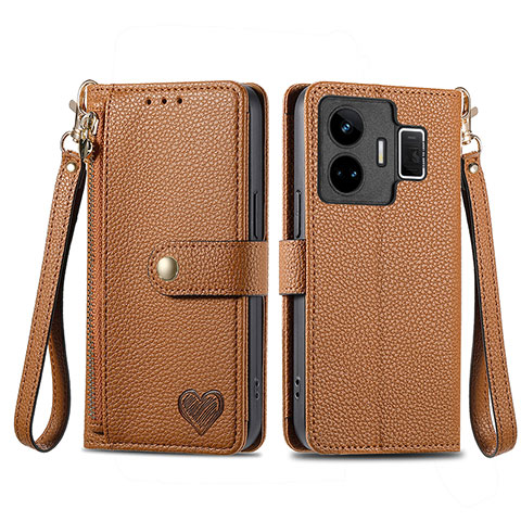 Coque Portefeuille Livre Cuir Etui Clapet S07D pour Realme GT3 5G Marron