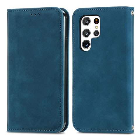 Coque Portefeuille Livre Cuir Etui Clapet S07D pour Samsung Galaxy S22 Ultra 5G Bleu