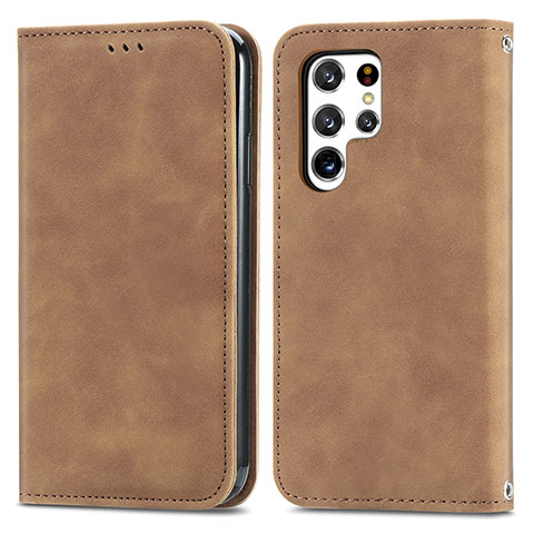 Coque Portefeuille Livre Cuir Etui Clapet S07D pour Samsung Galaxy S22 Ultra 5G Marron