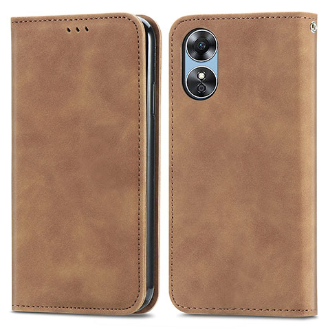 Coque Portefeuille Livre Cuir Etui Clapet S08D pour Oppo A17 Marron