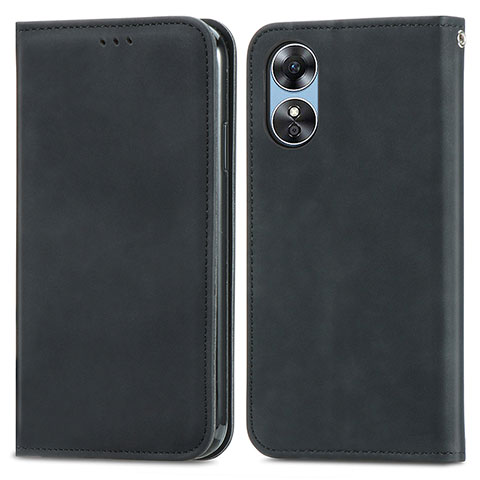 Coque Portefeuille Livre Cuir Etui Clapet S08D pour Oppo A17 Noir