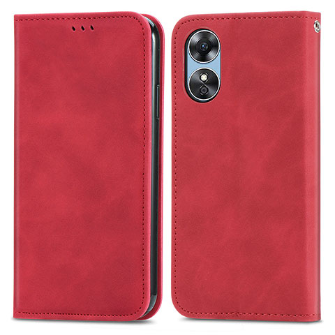 Coque Portefeuille Livre Cuir Etui Clapet S08D pour Oppo A17 Rouge