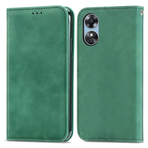 Coque Portefeuille Livre Cuir Etui Clapet S08D pour Oppo A17 Vert