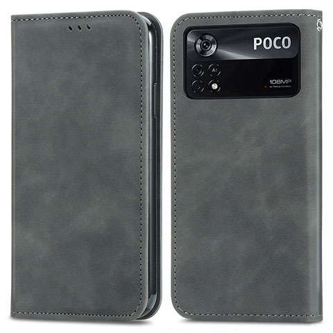 Coque Portefeuille Livre Cuir Etui Clapet S08D pour Xiaomi Poco X4 Pro 5G Gris