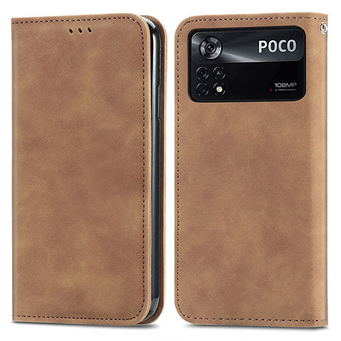 Coque Portefeuille Livre Cuir Etui Clapet S08D pour Xiaomi Poco X4 Pro 5G Marron