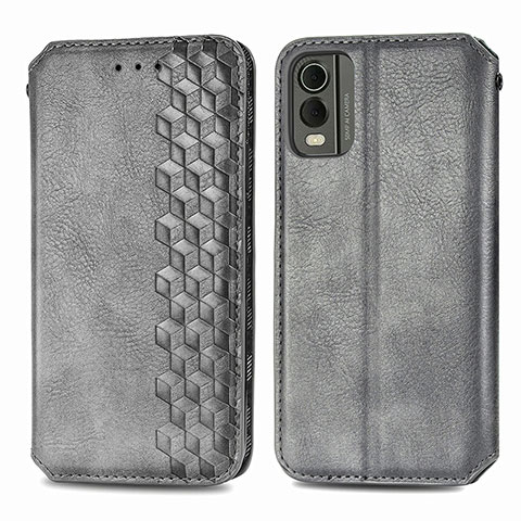 Coque Portefeuille Livre Cuir Etui Clapet S09D pour Nokia C210 Gris