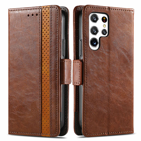 Coque Portefeuille Livre Cuir Etui Clapet S10D pour Samsung Galaxy S22 Ultra 5G Marron