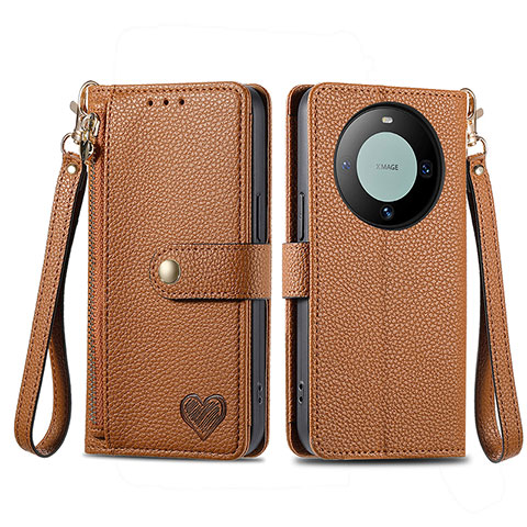 Coque Portefeuille Livre Cuir Etui Clapet S15D pour Huawei Mate 60 Marron