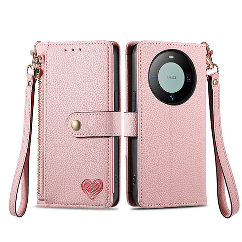 Coque Portefeuille Livre Cuir Etui Clapet S15D pour Huawei Mate 60 Pro+ Plus Rose