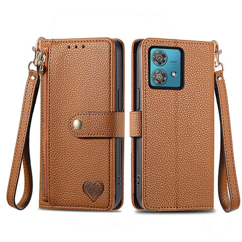 Coque Portefeuille Livre Cuir Etui Clapet S15D pour Motorola Moto G84 5G Marron