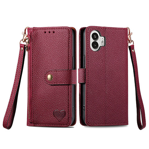 Coque Portefeuille Livre Cuir Etui Clapet S15D pour Nothing Phone 2 Rouge