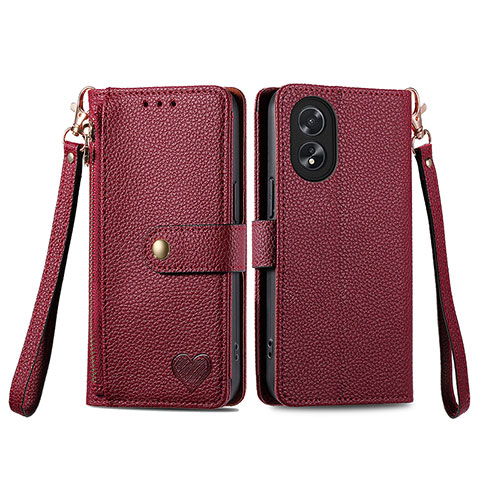 Coque Portefeuille Livre Cuir Etui Clapet S15D pour Oppo A38 Rouge