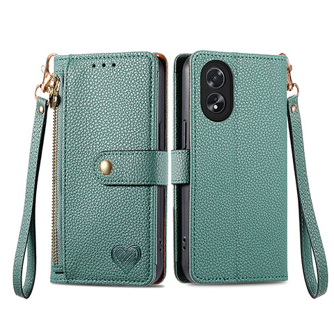 Coque Portefeuille Livre Cuir Etui Clapet S15D pour Oppo A38 Vert