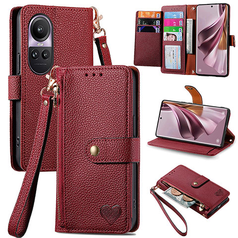 Coque Portefeuille Livre Cuir Etui Clapet S15D pour Oppo Reno10 5G Rouge