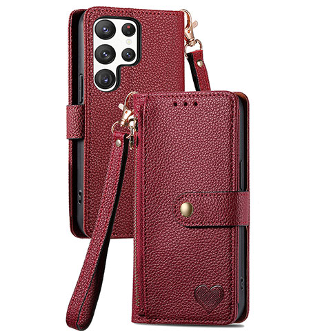 Coque Portefeuille Livre Cuir Etui Clapet S15D pour Samsung Galaxy S22 Ultra 5G Rouge