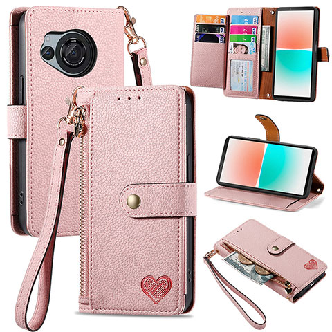 Coque Portefeuille Livre Cuir Etui Clapet S15D pour Sharp Aquos R8 Rose